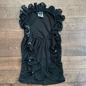 Y2K Bebe Sequin Drape Front Vintage Black Top S